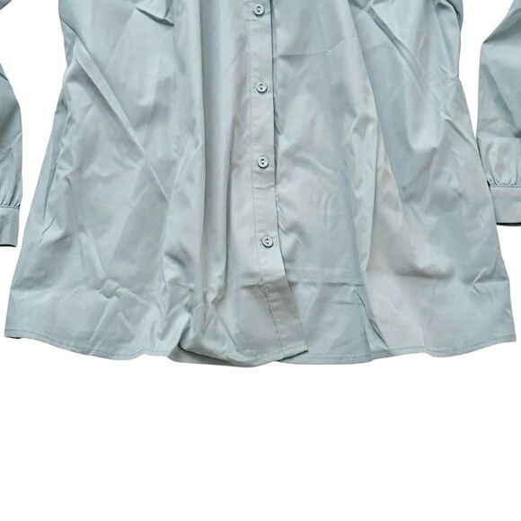 🔴2 for 60🔴 blouse button up long-sleeve blue gray pleated lace trim size M. - Picture 9 of 16